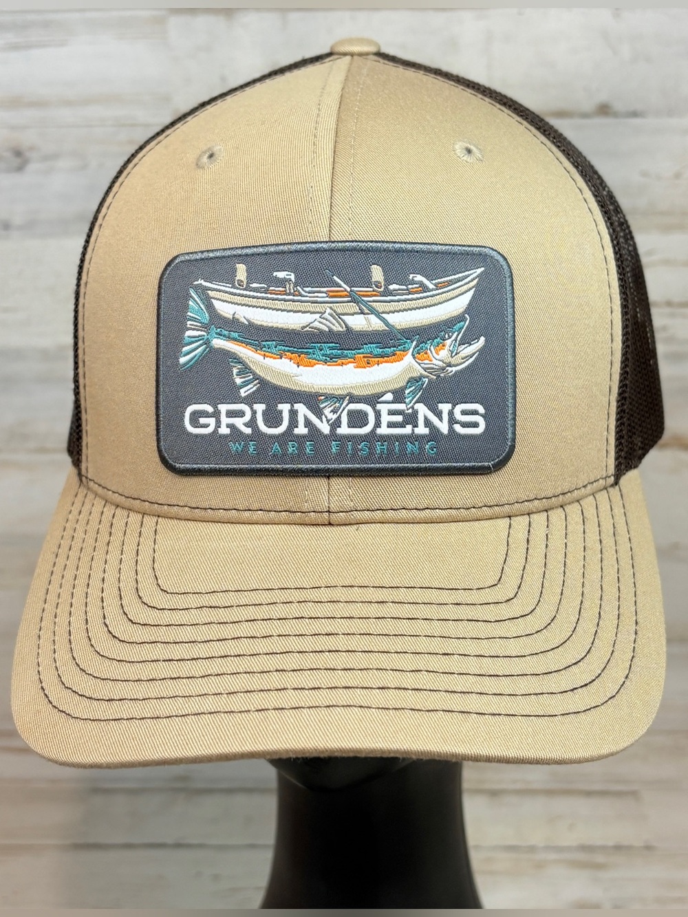 Grundens Fishing Richardson 112 Trucker Mesh Snapback Hat Cap Brown Tan
